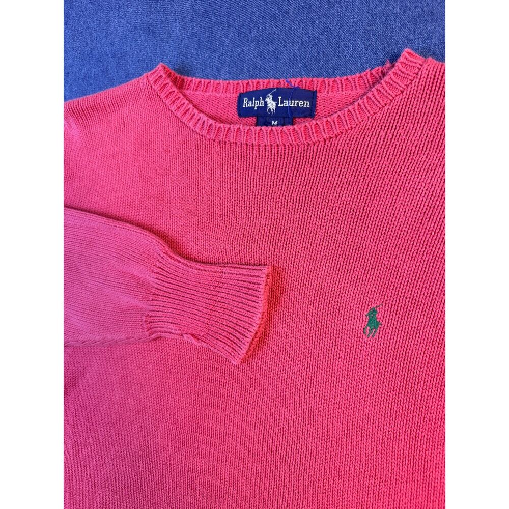 Ralph Lauren Men’s M Red Cotton Crewneck Sweater Green Pony Logo